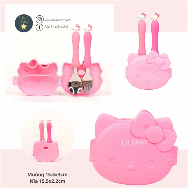 Lilfant Set muỗng nĩa Hello Kitty kèm hộp đựng màu hồng