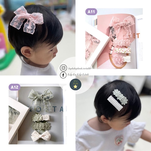 ReinaJ Set kẹp ren hồng A11
