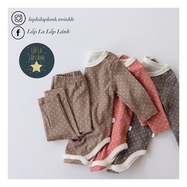 Peekaboo Bodysuit kèm quần Chấm bi Nâu size 6m