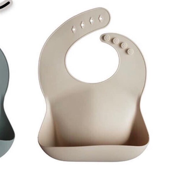 Mushie Yếm Silicone Beige nền trơn