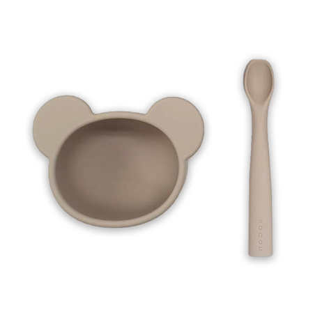 Rocou Set chén ăn và muỗng Gấu Nâu đậm